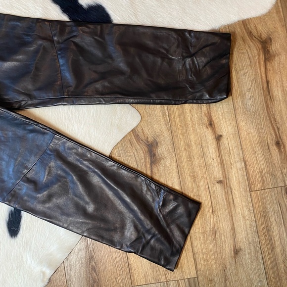 Vintage 1990s Danier Black Straight Leg Leather Pants Made in Canada - Picture 2 of 8